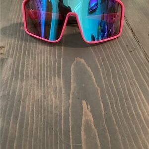 Pink Baseball Sunglasses with Blue Lenses